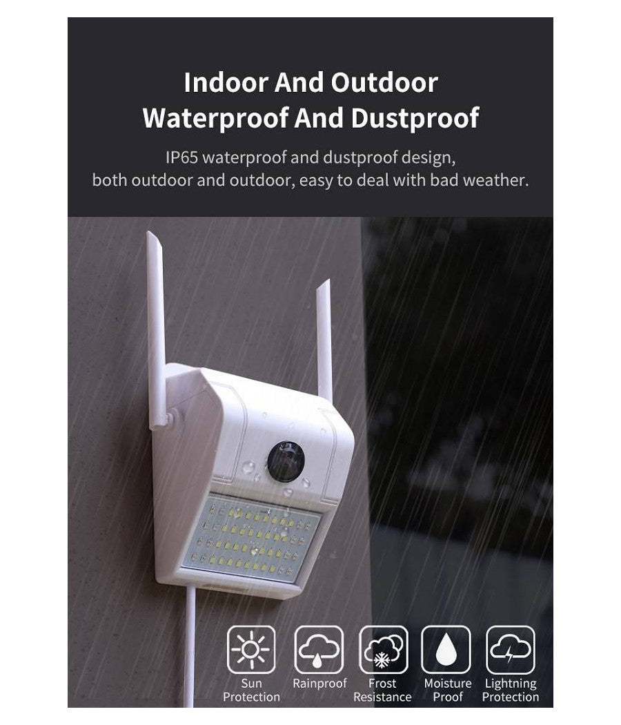 Ip Camera Wifi Esterno 3mp 1080p Led Lampada Solare Ip66 Telecamera Cam Microsd         