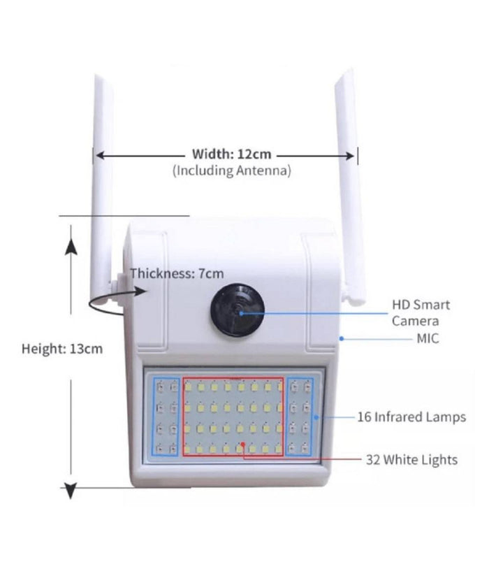 Ip Camera Wifi Esterno 3mp 1080p Led Lampada Solare Ip66 Telecamera Cam Microsd         
