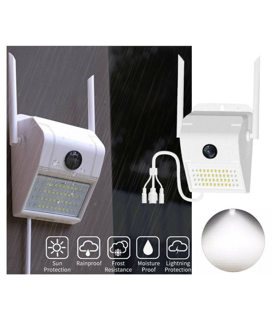 Ip Camera Wifi Esterno 3mp 1080p Led Lampada Solare Ip66 Telecamera Cam Microsd         