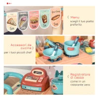 Cucina Giocattolo Per Bambini 3-6 Anni, Caffetteria Ristorante con 50 Accessori Inclusi, 79.5 x 33 x 90.5cm