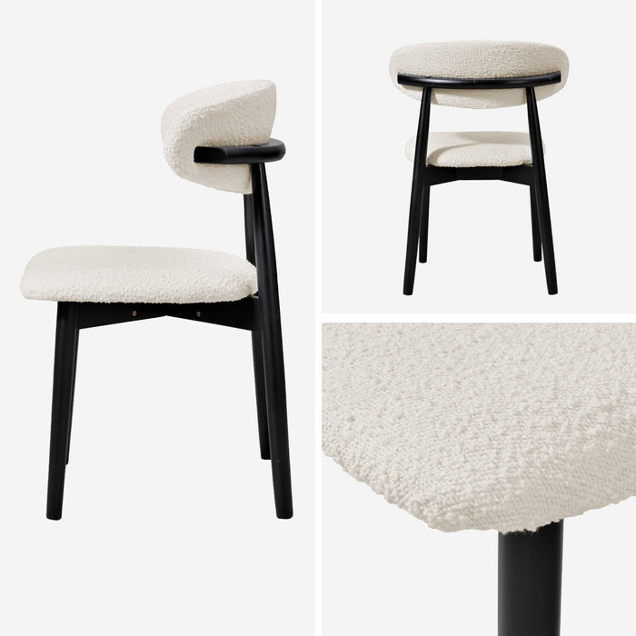Set di 2 sedie in legno di hevea e tessuto bouclé, nero