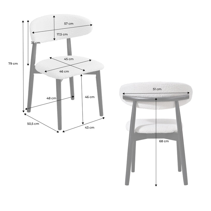 Set di 2 sedie in legno di hevea e tessuto bouclé, nero