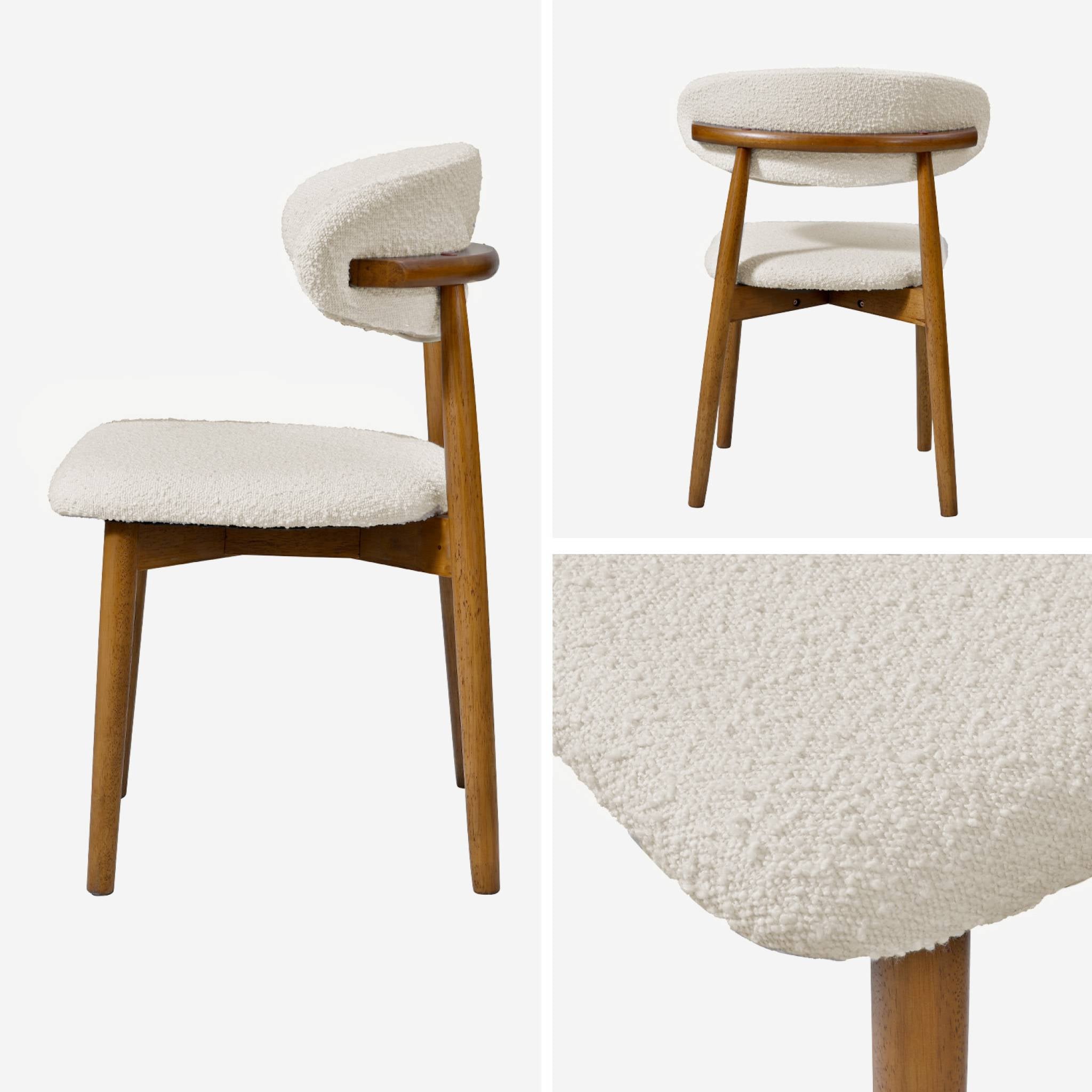 Set di 2 sedie in legno di hevea e tessuto bouclé