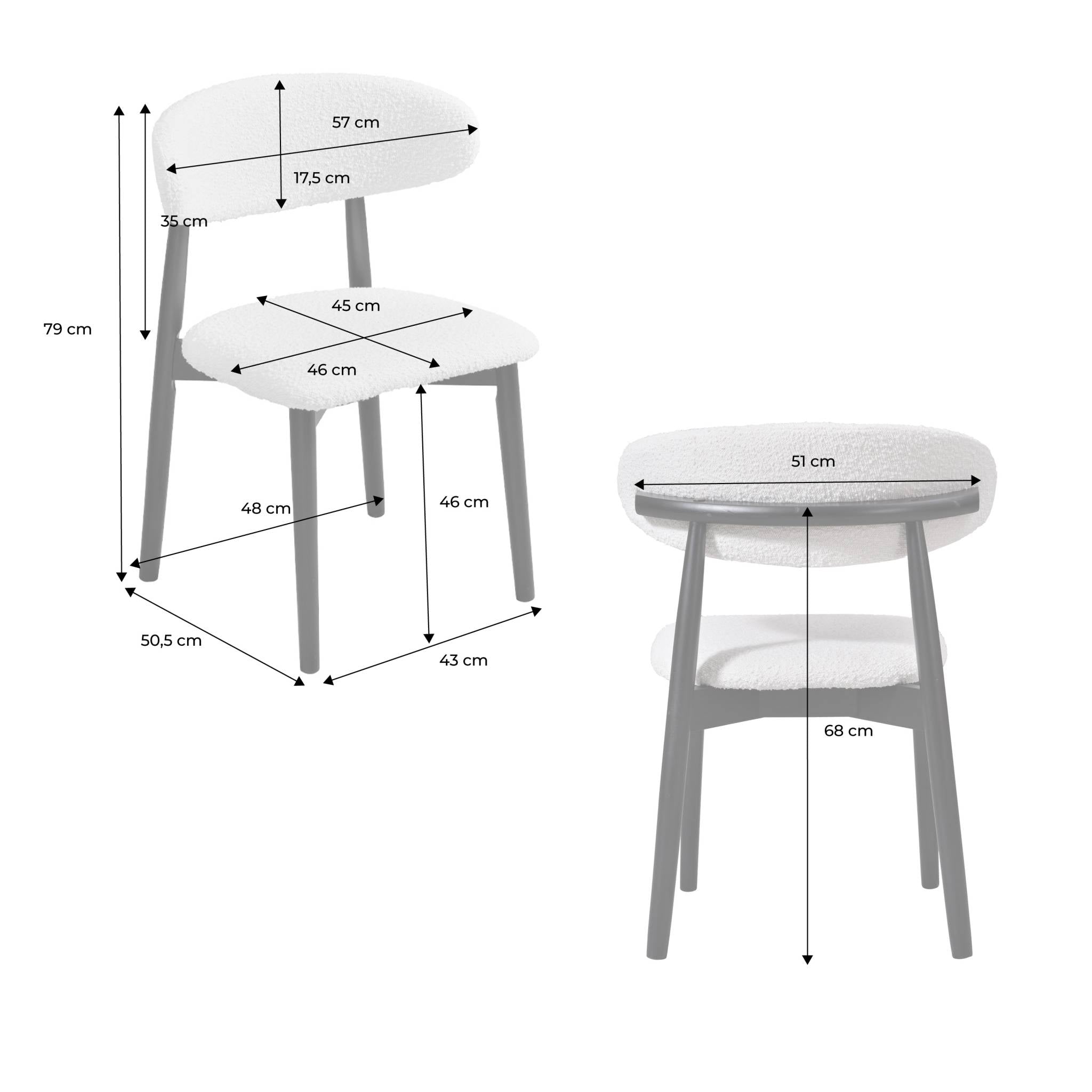 Set di 2 sedie in legno di hevea e tessuto bouclé