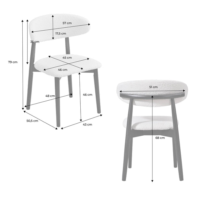 Set di 2 sedie in legno di hevea e tessuto bouclé