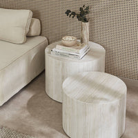 Set di 2 tavolini rotondi con effetto marmo, bianco