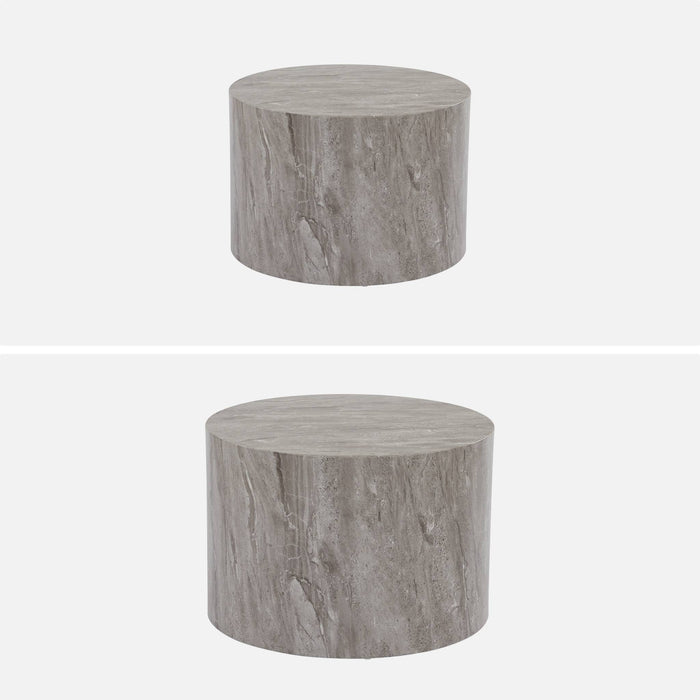 Set di 2 tavolini rotondi con effetto marmo, grigio