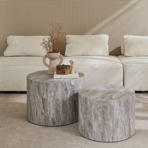 Set di 2 tavolini rotondi con effetto marmo, grigio