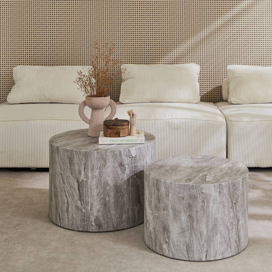 Set di 2 tavolini rotondi con effetto marmo, grigio