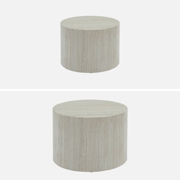 Set di 2 tavolini rotondi con effetto marmo, bianco