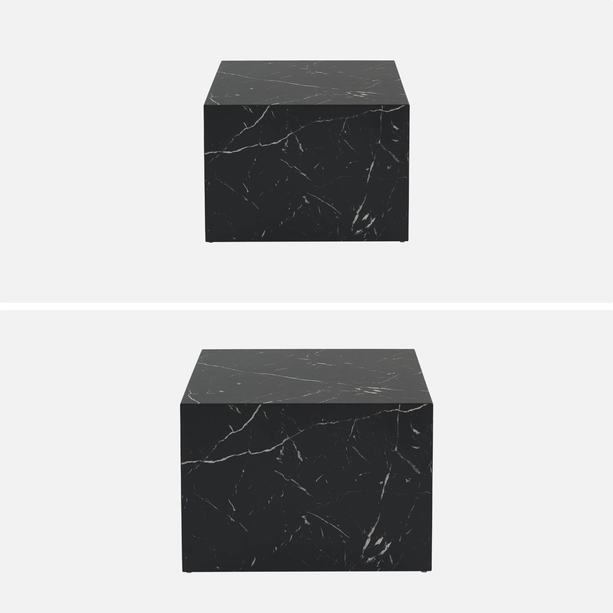 Set di 2 tavolini quadrati con effetto marmo, nero