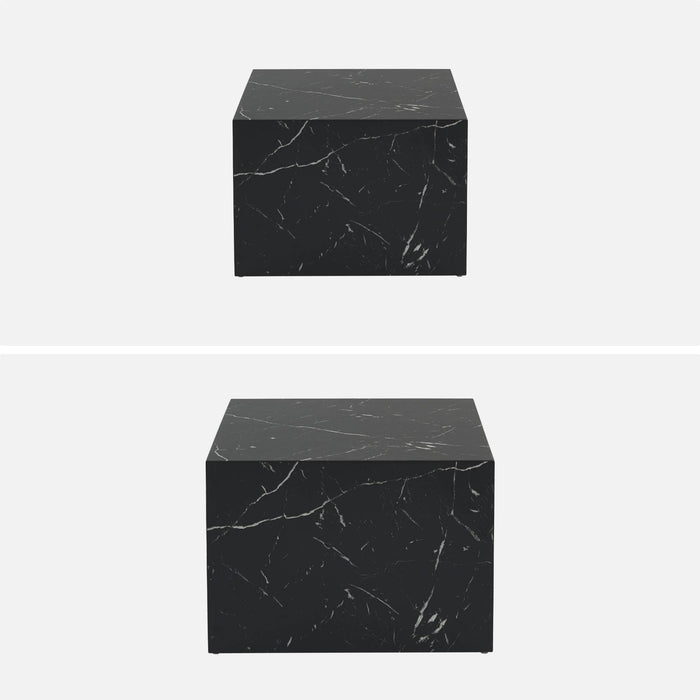 Set di 2 tavolini quadrati con effetto marmo, nero