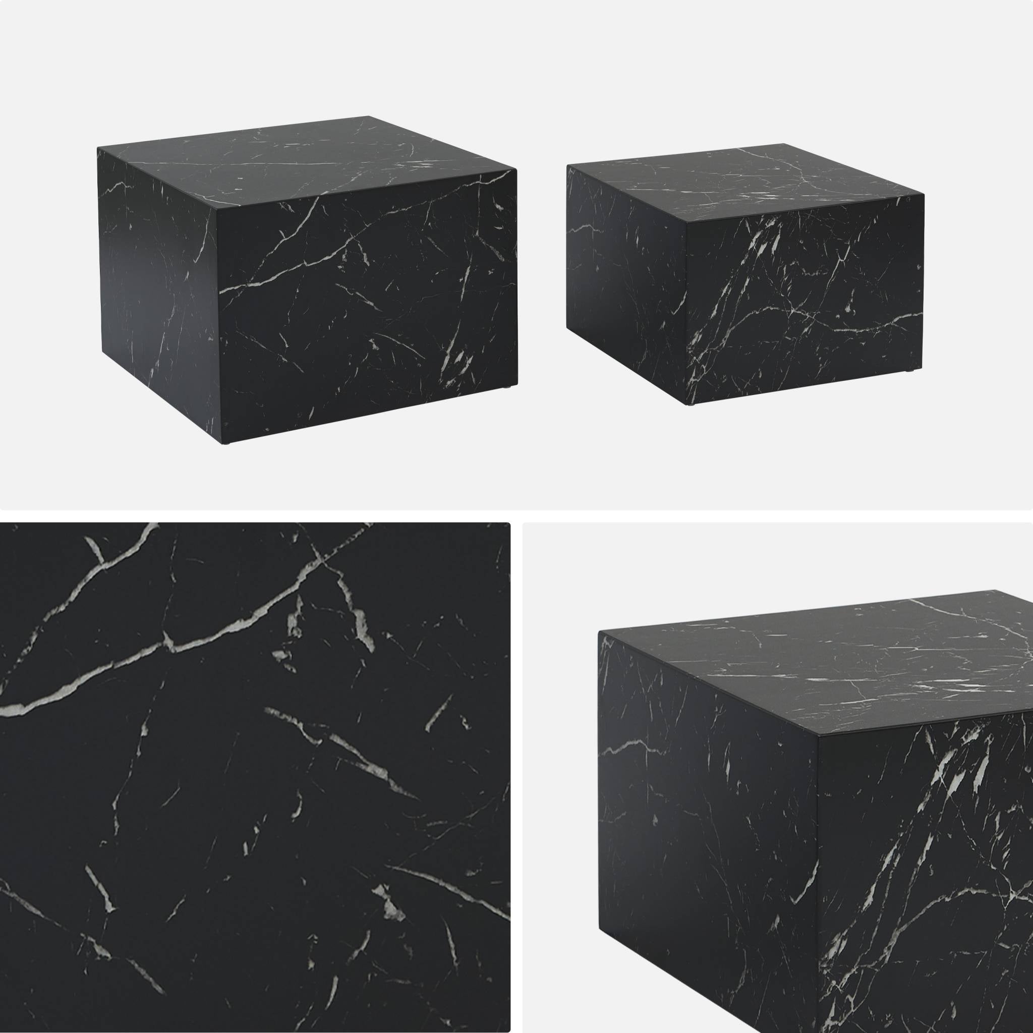 Set di 2 tavolini quadrati con effetto marmo, nero