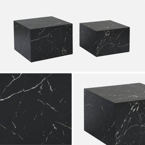Set di 2 tavolini quadrati con effetto marmo, nero