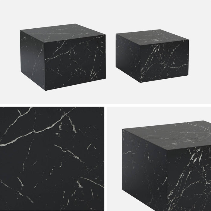Set di 2 tavolini quadrati con effetto marmo, nero