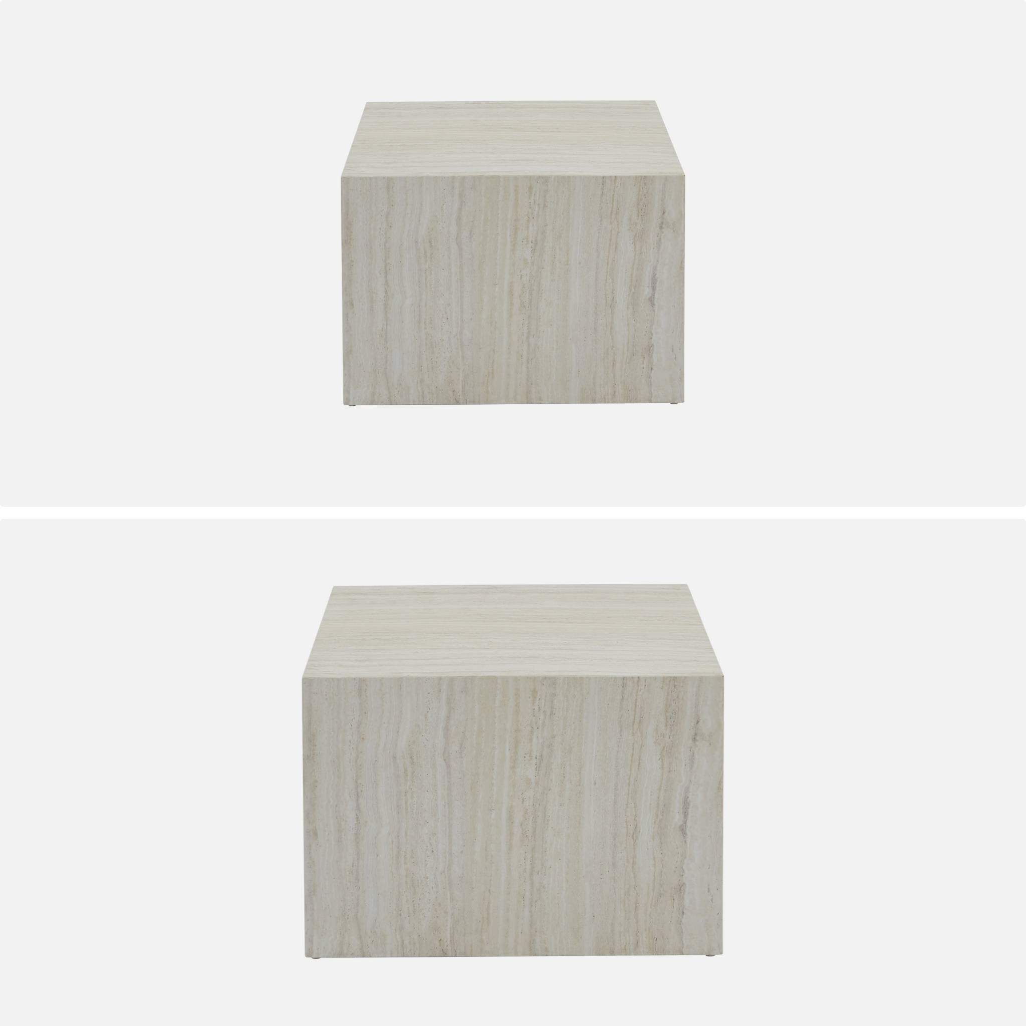 Set di 2 tavolini quadrati con effetto marmo, bianco