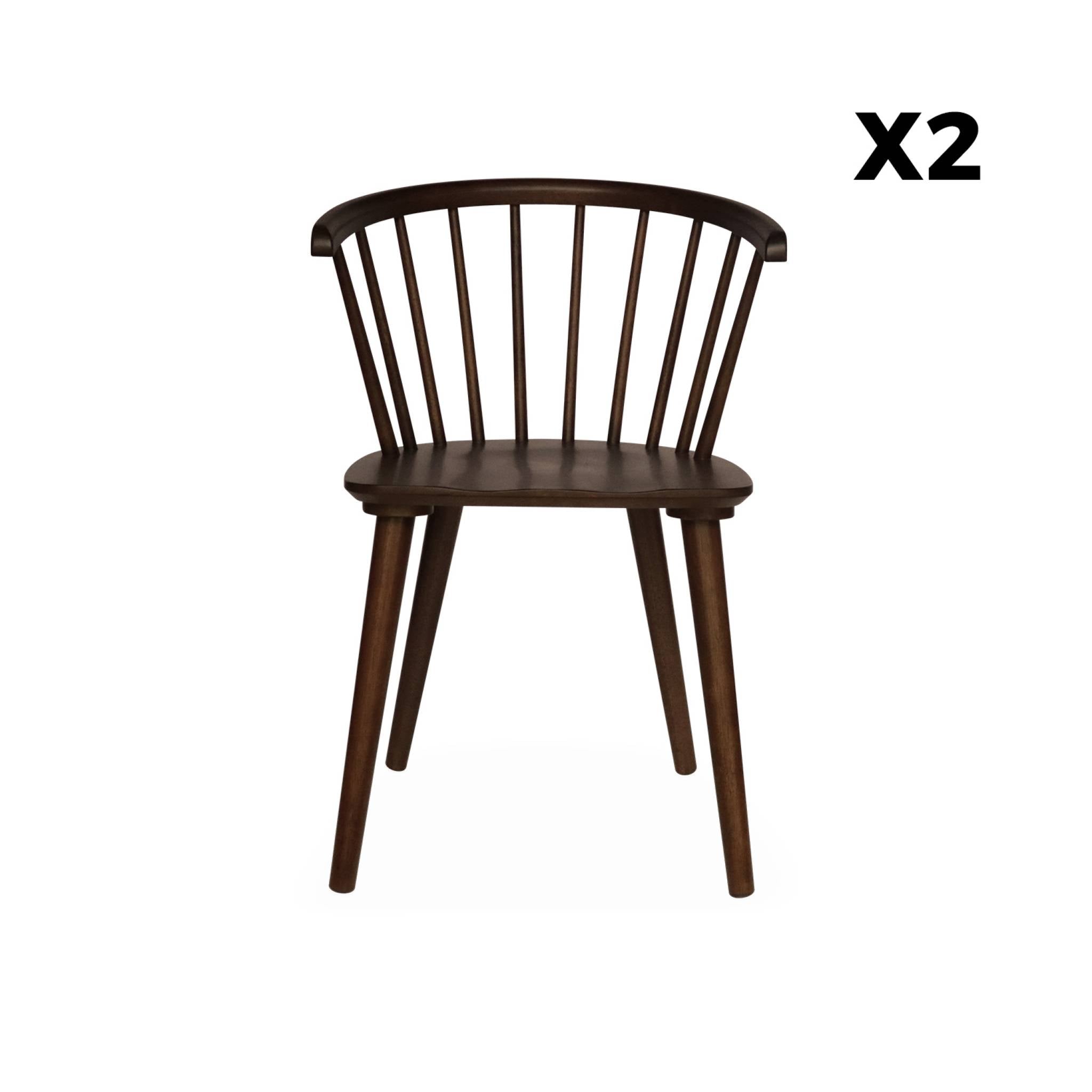 Set di 2 sedie da bar in legno e compensato, marrone scuro naturale