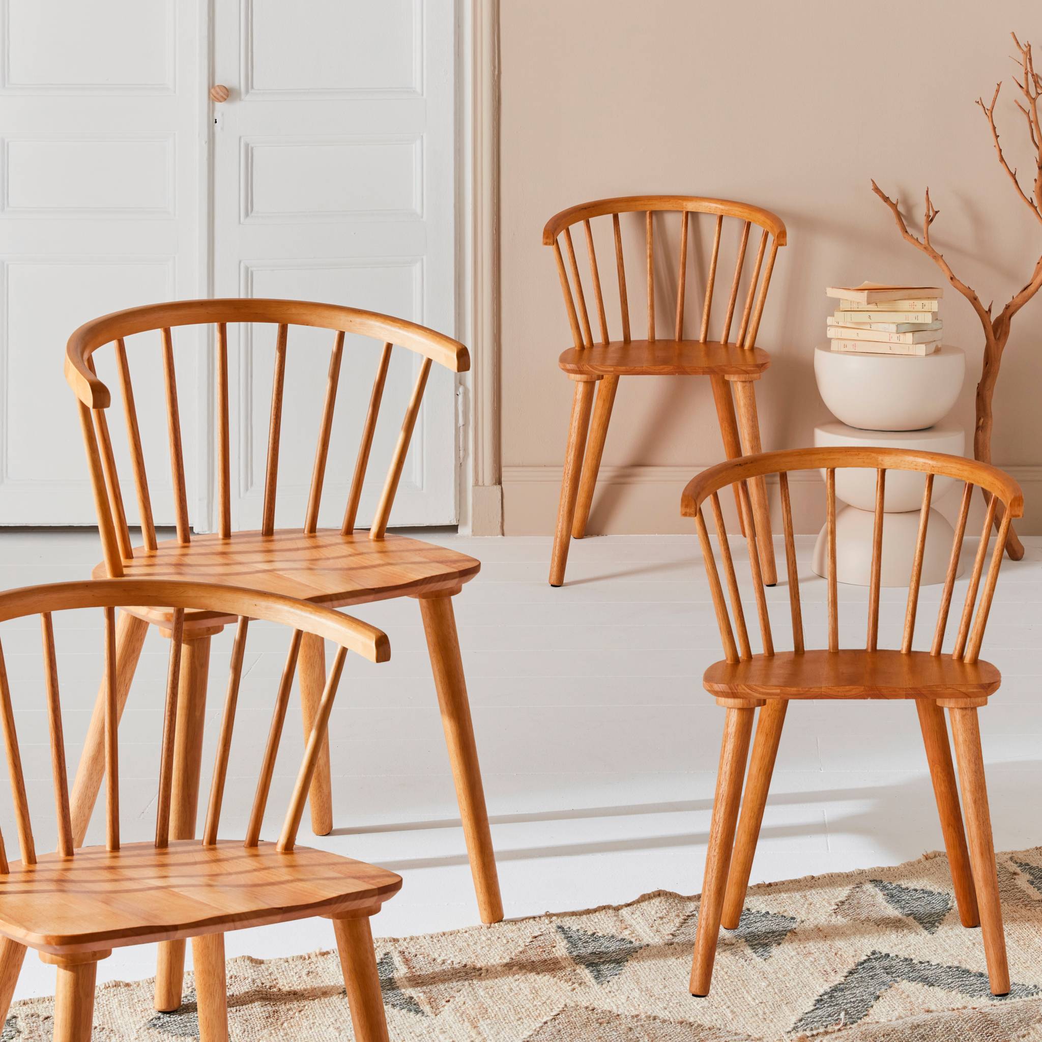 Set di 4 sedie in legno, marrone naturale