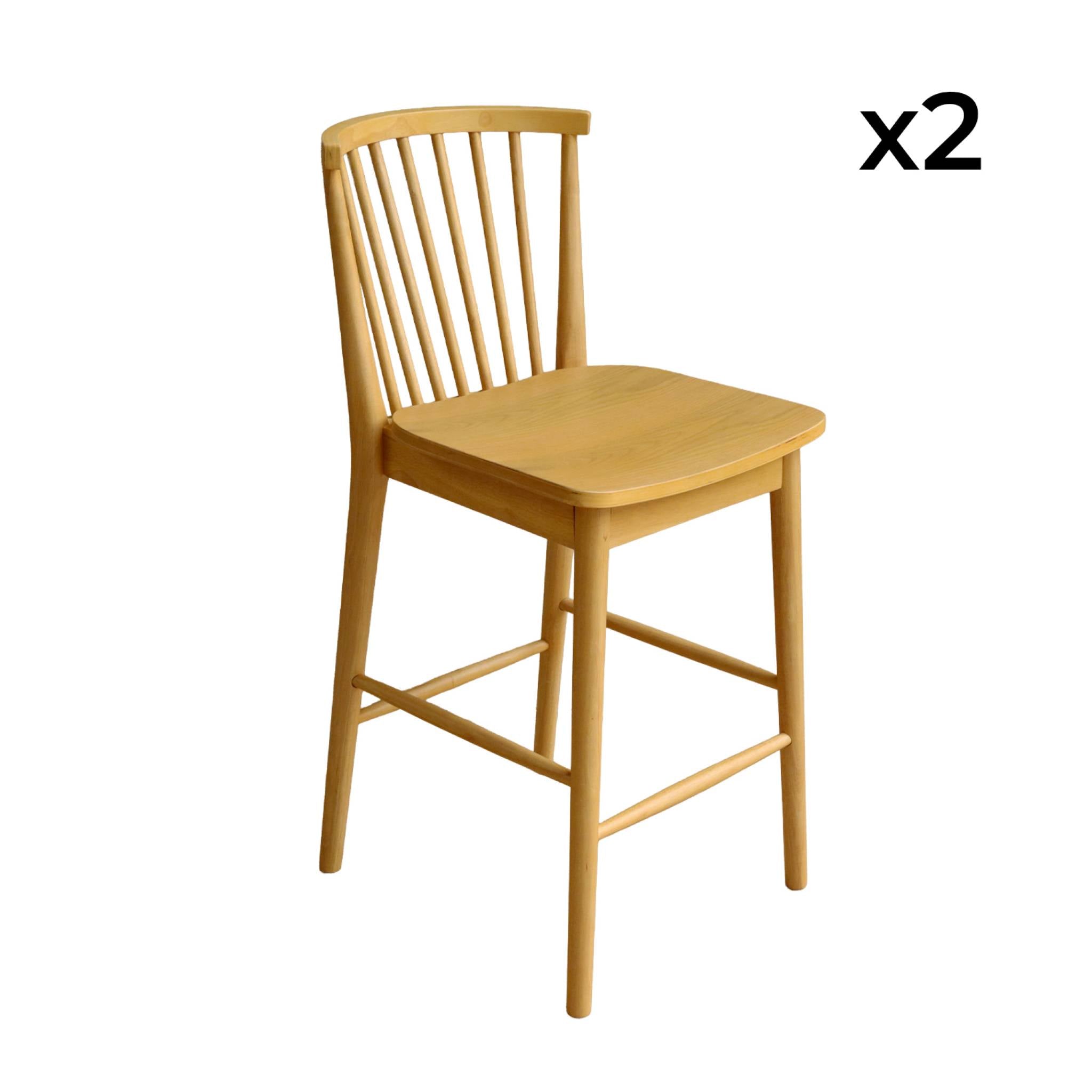 Set di 2 sgabelli da bar con barre di legno di hevea 63cm , marrone