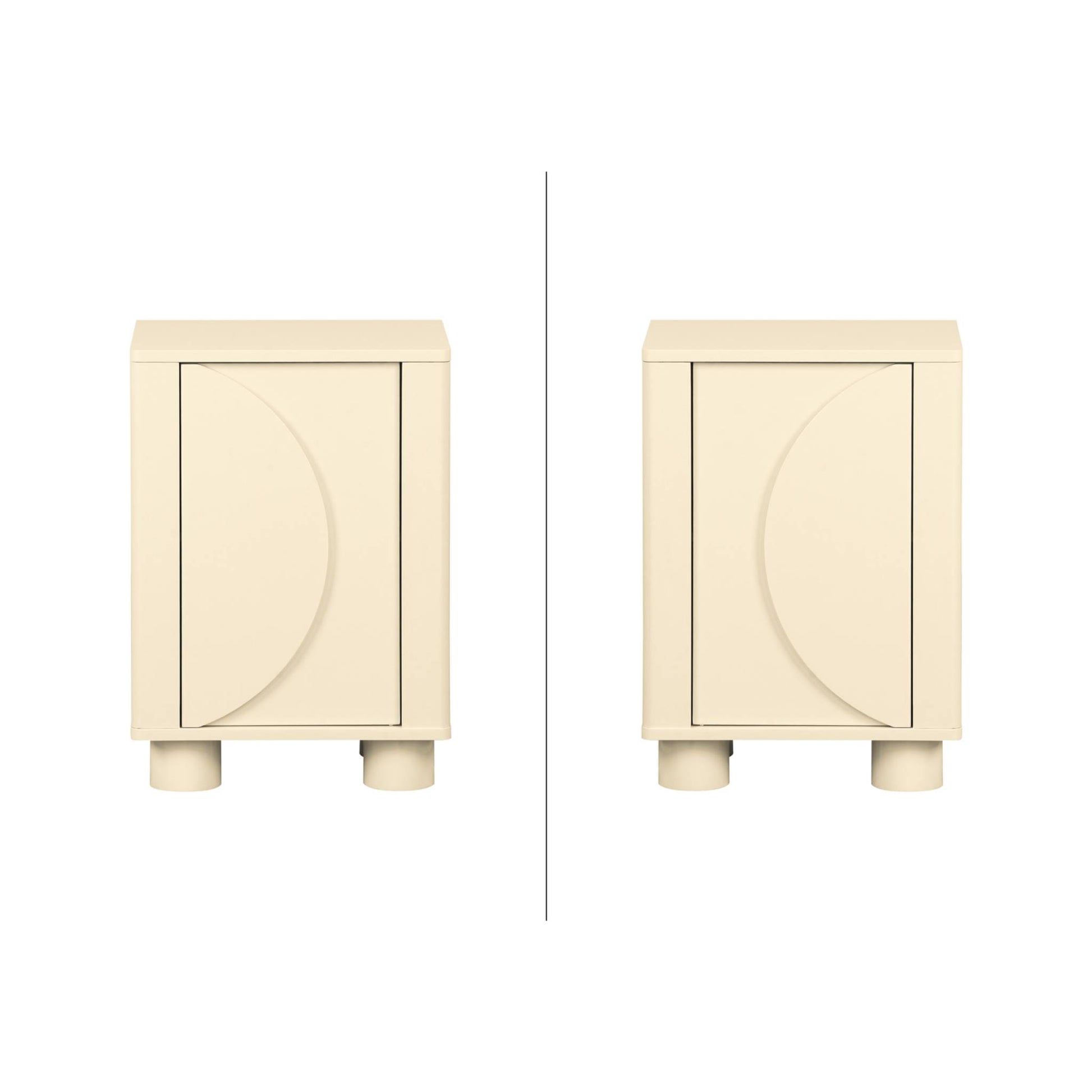 Set 2 comodini effetto legno di mango 1 anta reversibile, beige