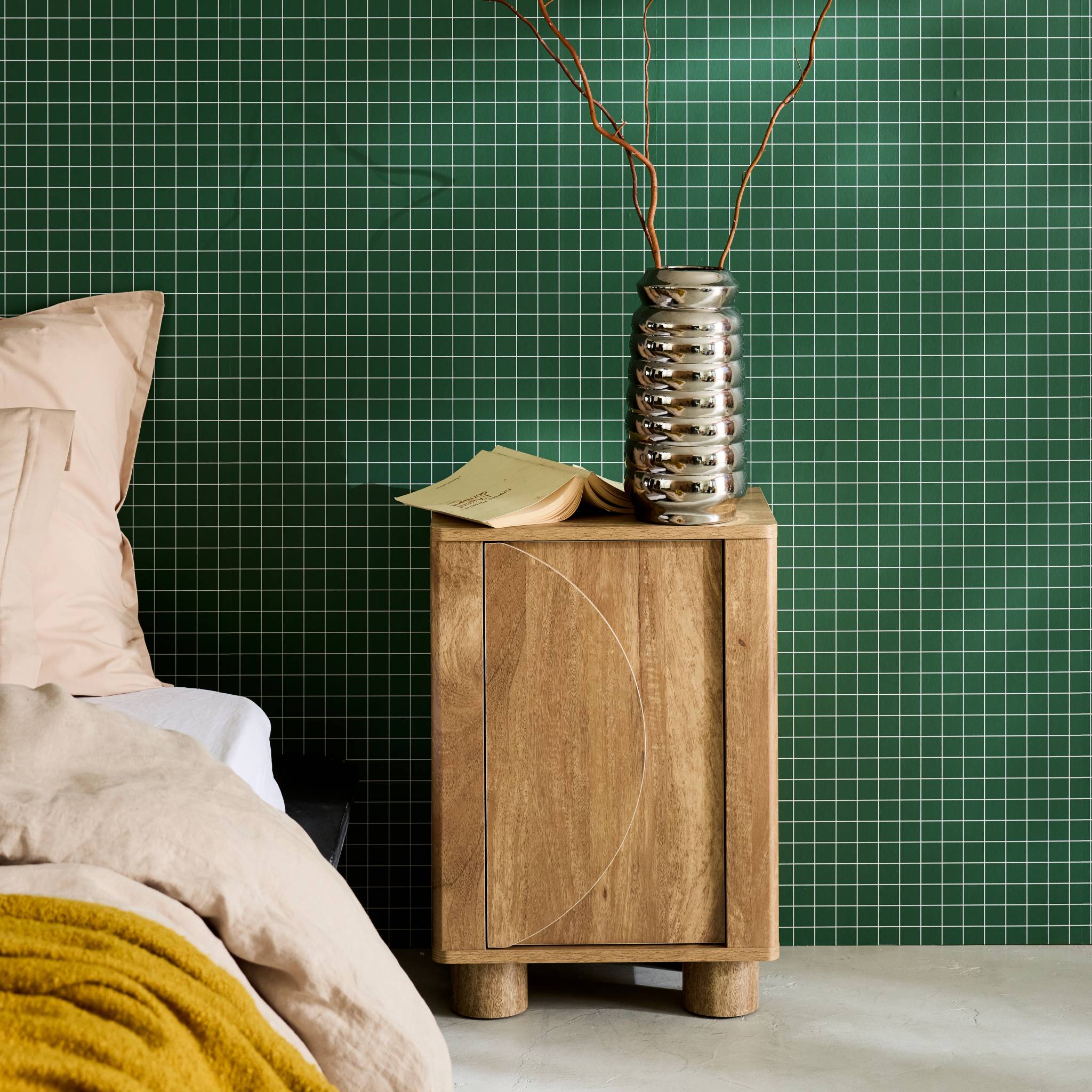 Set 2 comodini effetto legno di mango 1 anta reversibile, albero di