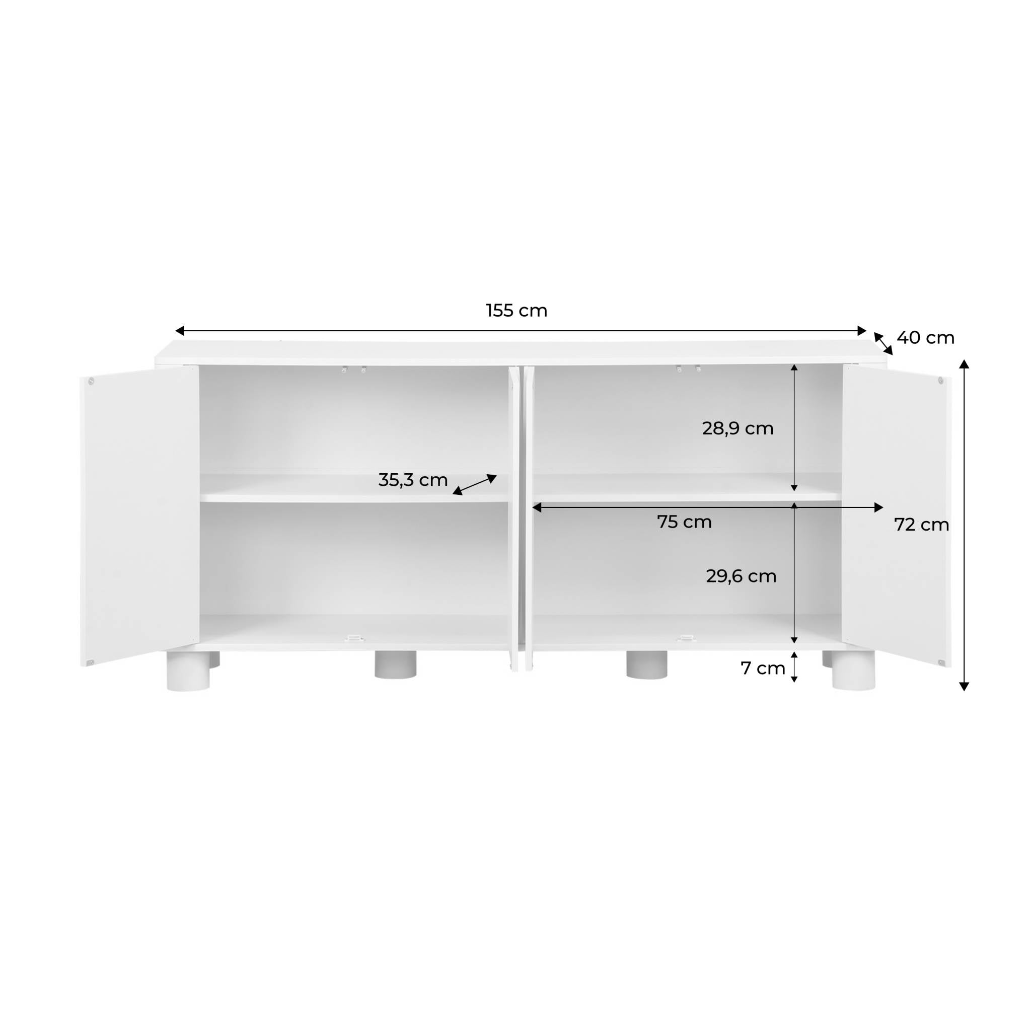 Credenza esotica effetto legno di mango 4 ante, 155cm, albero di mango