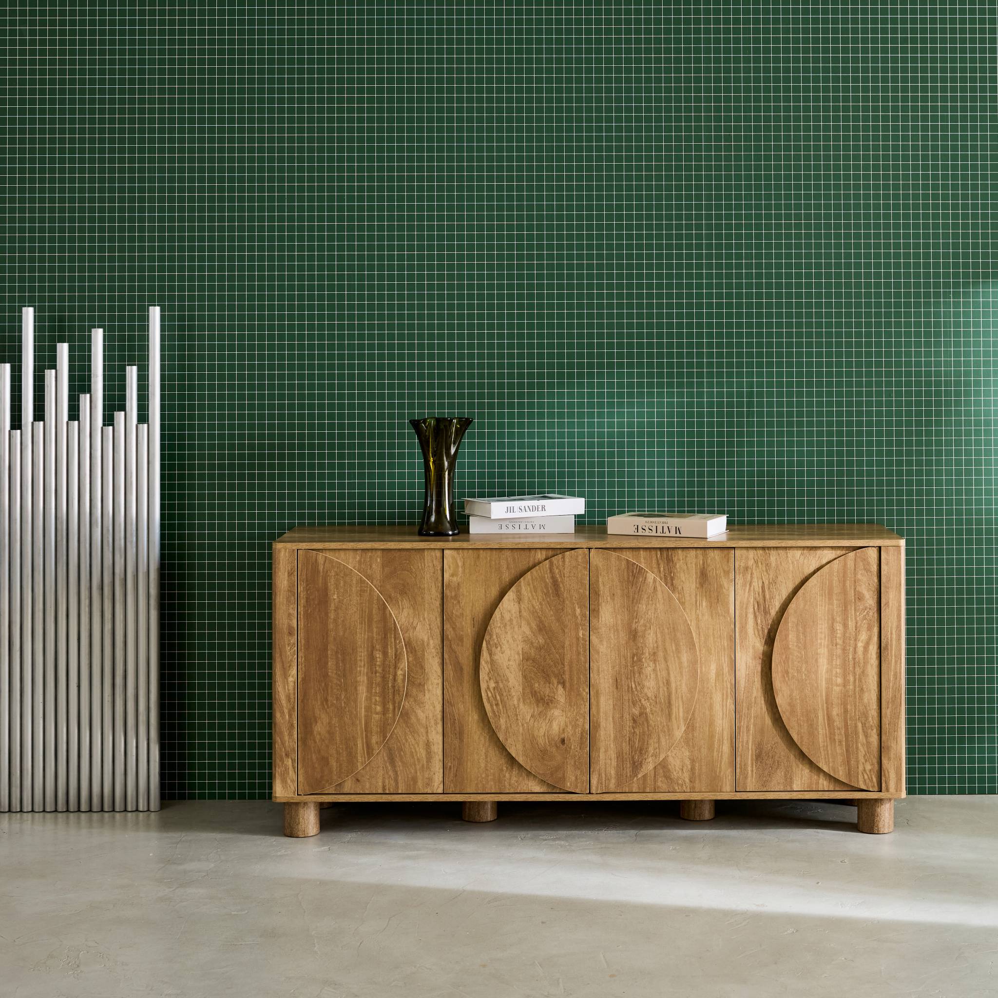 Credenza esotica effetto legno di mango 4 ante 155cm, albero di mango