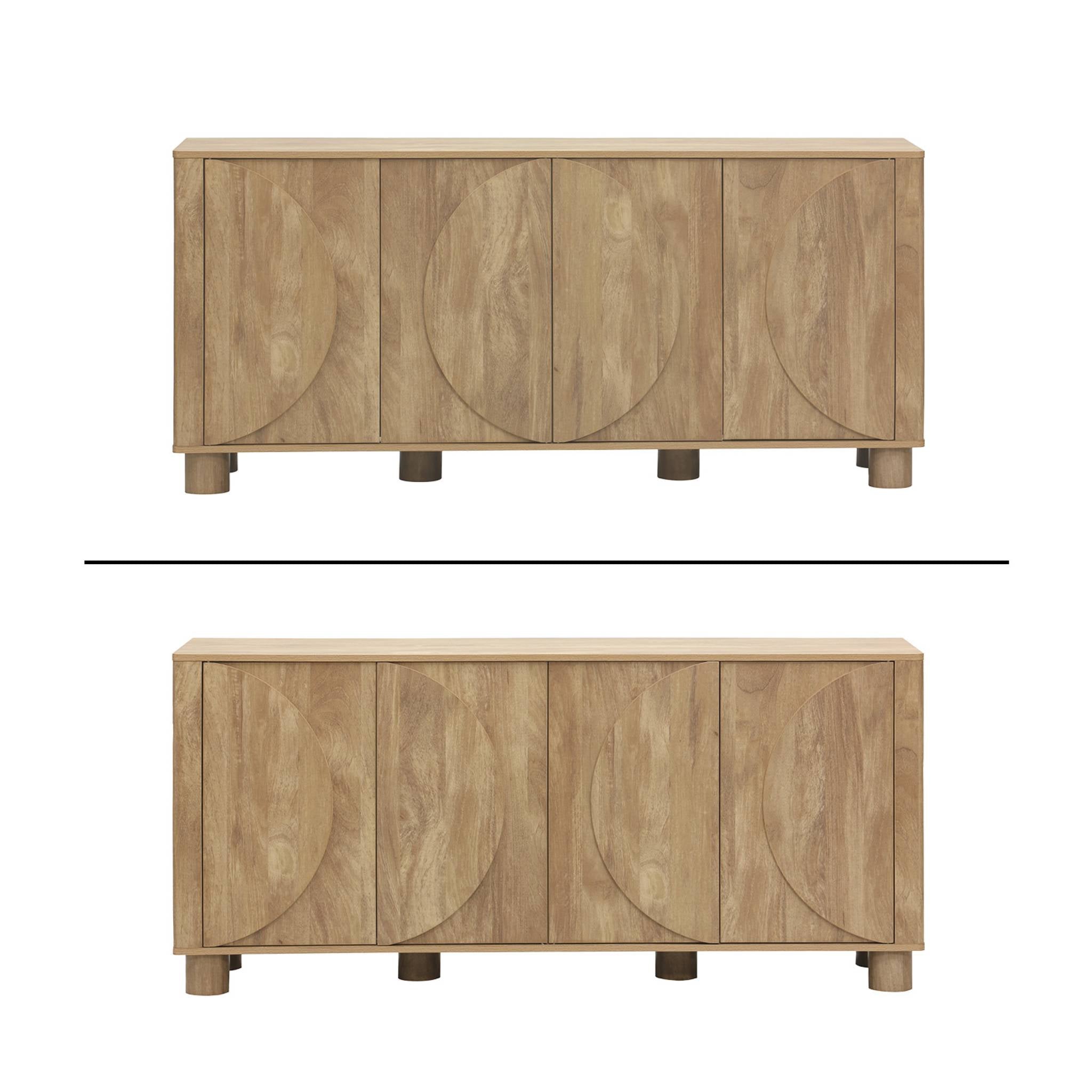 Credenza esotica effetto legno di mango 4 ante 155cm, albero di mango