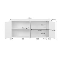 Credenza esotica effetto legno di mango 4 ante, 155cm, albero di mango
