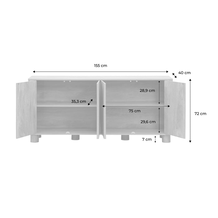 Credenza esotica effetto legno di mango 4 ante 155cm, albero di mango