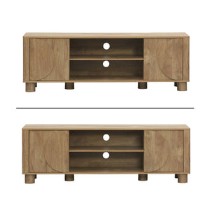 Mobile tv esotico effetto legno di mango 2 ante reversibili, 155cm,