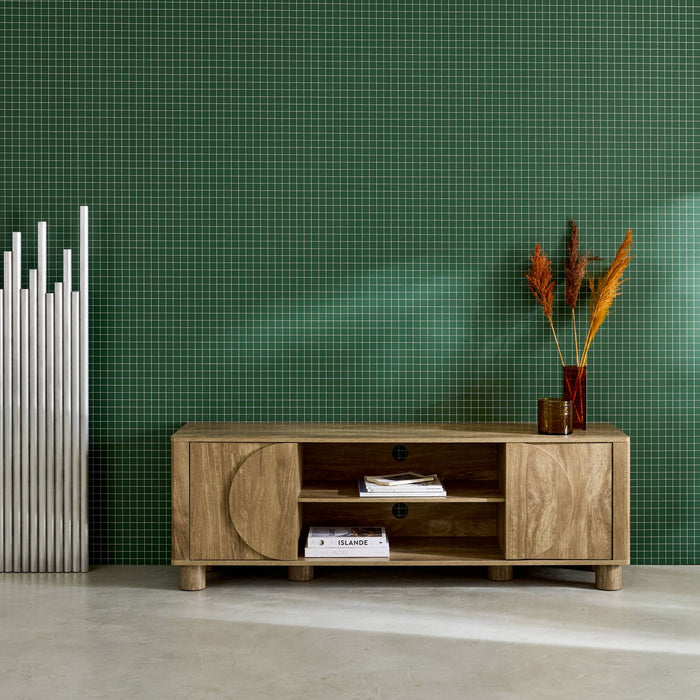 Mobile tv esotico effetto legno di mango 2 ante reversibili, 155cm,