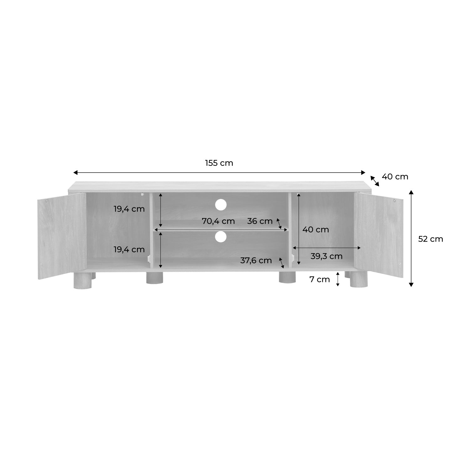 Mobile tv esotico effetto legno di mango 2 ante reversibili, 155cm,
