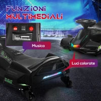 Go Kart Elettrico per Bambini 8-12 Anni Velocità 3-8 km/h per Drifting con Luci e Musica, Nero