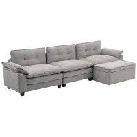 Divano Angolare Modulare con Chaise Longue, Pouf Contenitore e Rivestimento in Ciniglia, Grigio