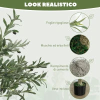 Pianta Artificiale di Olivo Alta 120 cm, Albero Finto con 450 Foglie e 20 Olive, Vaso Incluso