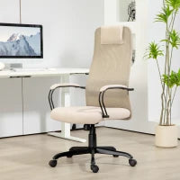 Sedia da Ufficio Ergonomica Girevole con Reclinazione, Altezza Regolabile e Ruote, 58x61x115-125cm, Beige