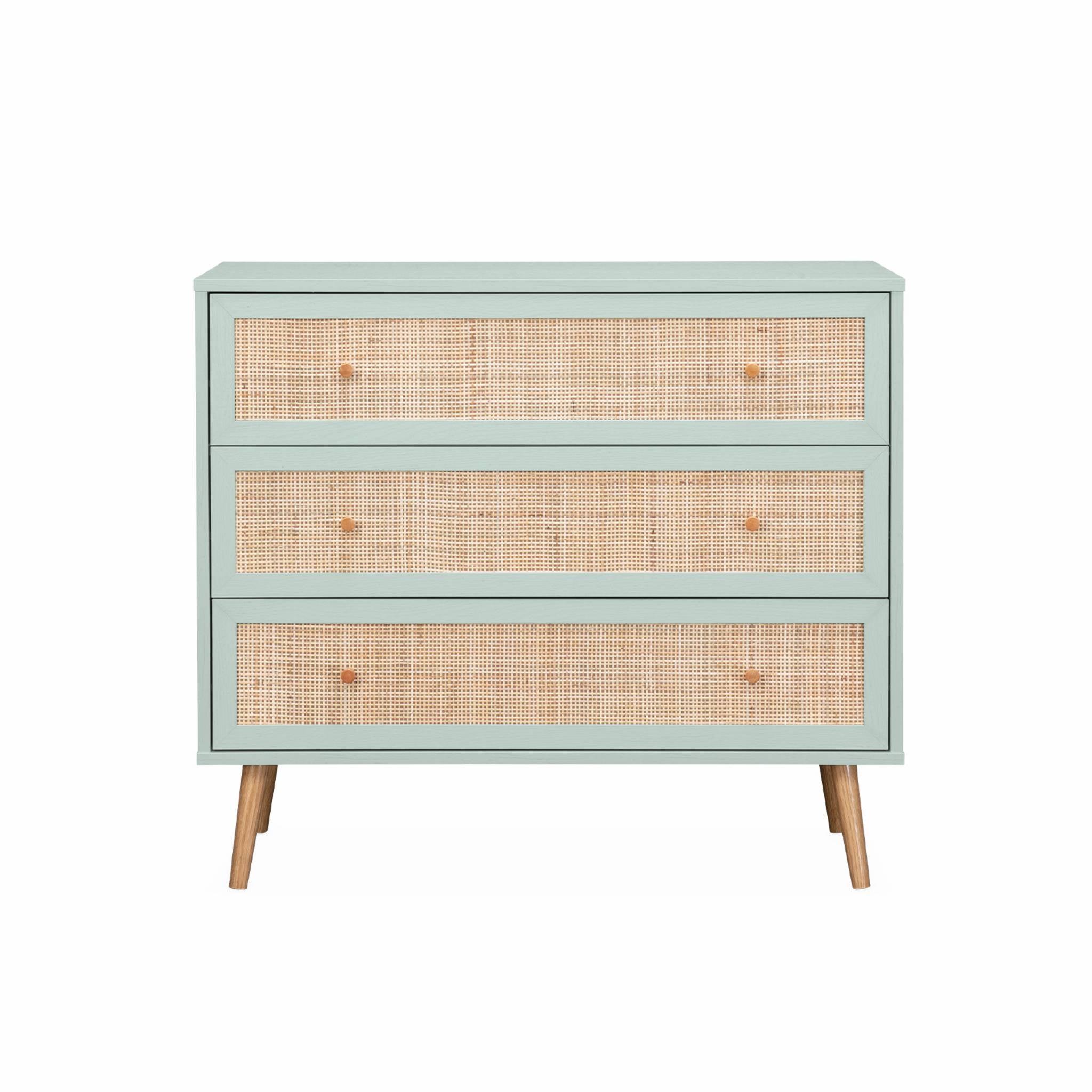 Cassettiera effetto legno e canna 3 cassetti, verde celadon