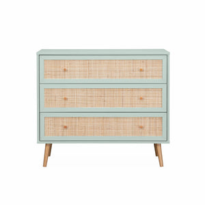 Cassettiera effetto legno e canna 3 cassetti, verde celadon