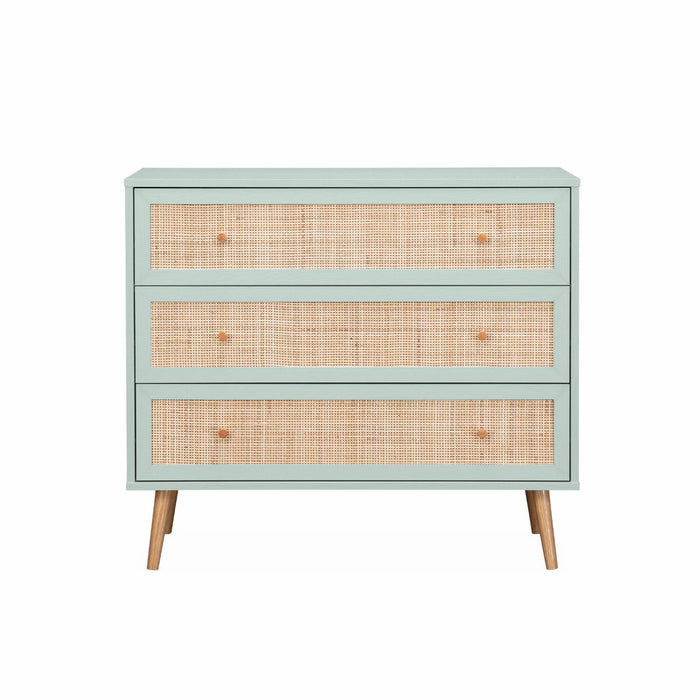 Cassettiera effetto legno e canna 3 cassetti, verde celadon