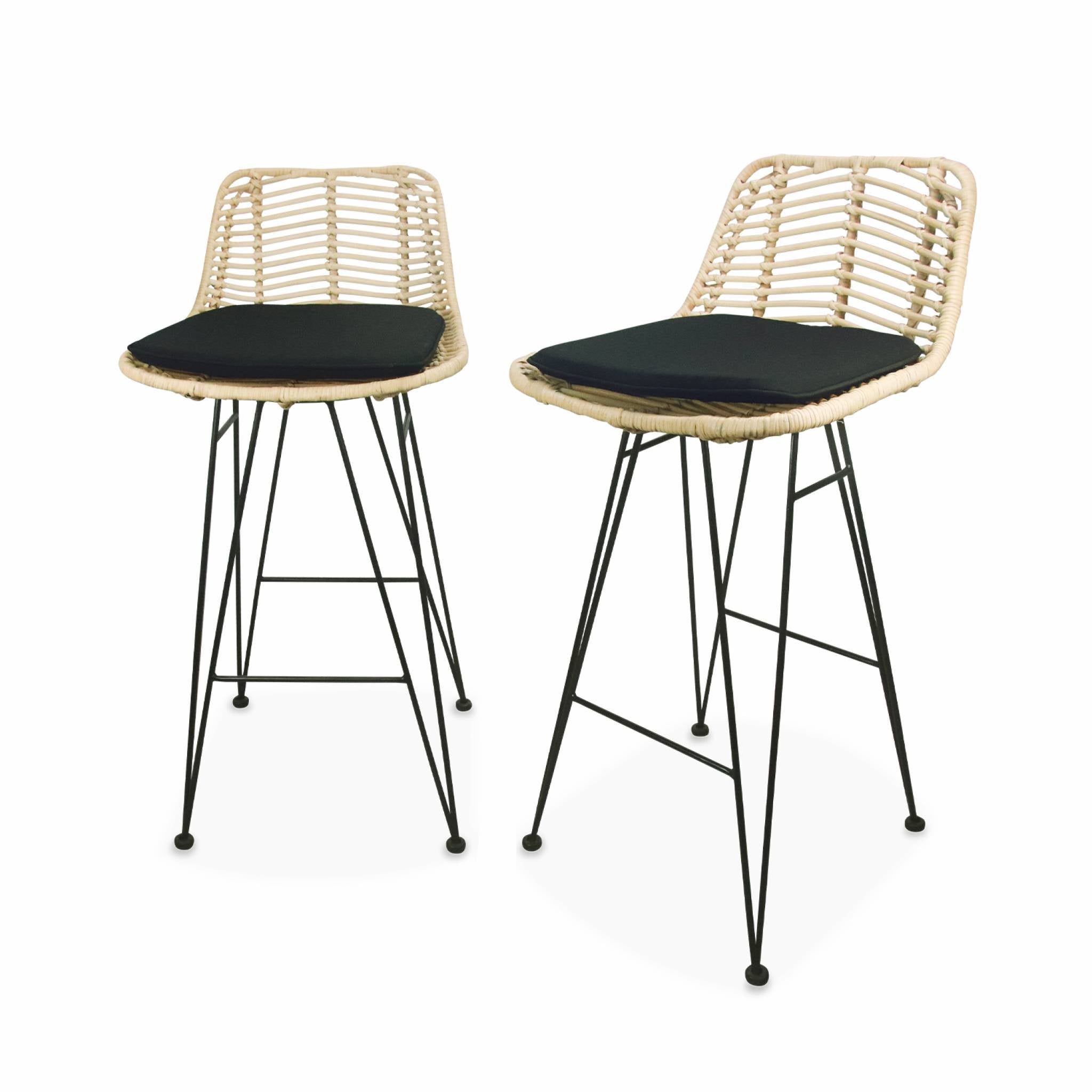 Set di 2 sgabelli da bar in metallo e rattan, 67cm, nero