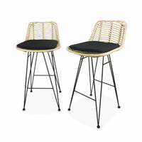 Set di 2 sgabelli da bar in metallo e rattan, 67cm, nero
