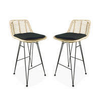 Set di 2 sgabelli da bar in metallo e rattan, 67cm, nero