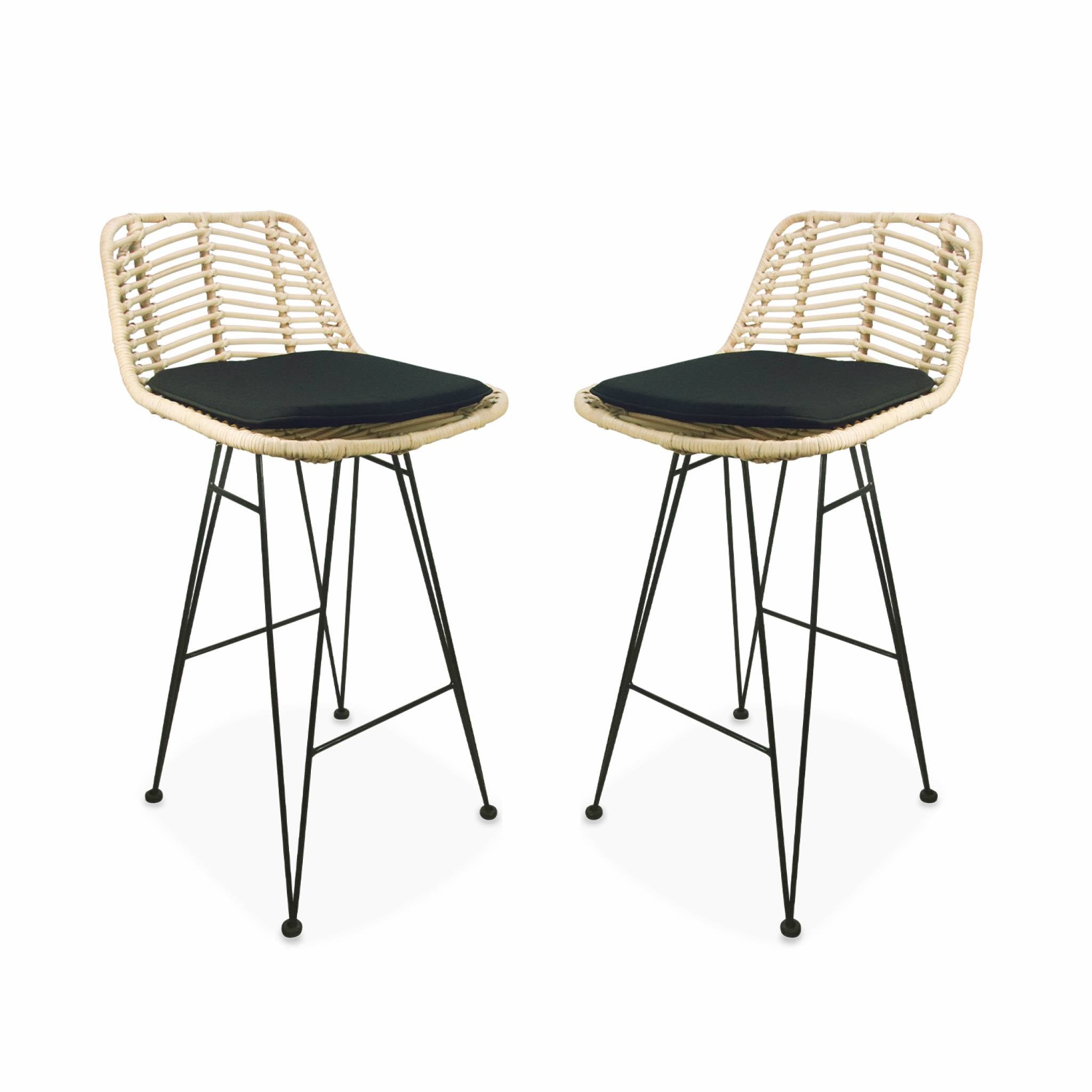 Set di 2 sgabelli da bar in metallo e rattan, 67cm, nero
