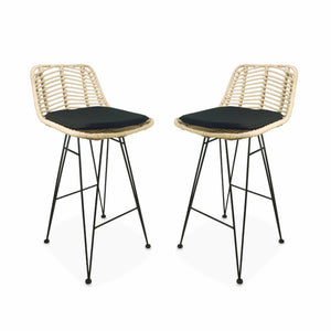 Set di 2 sgabelli da bar in metallo e rattan, 67cm, nero
