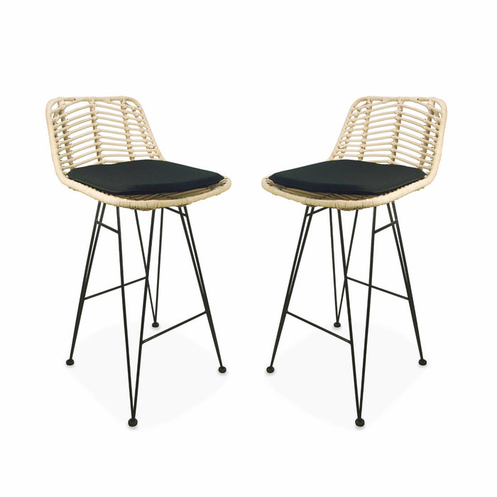 Set di 2 sgabelli da bar in metallo e rattan, 67cm, nero