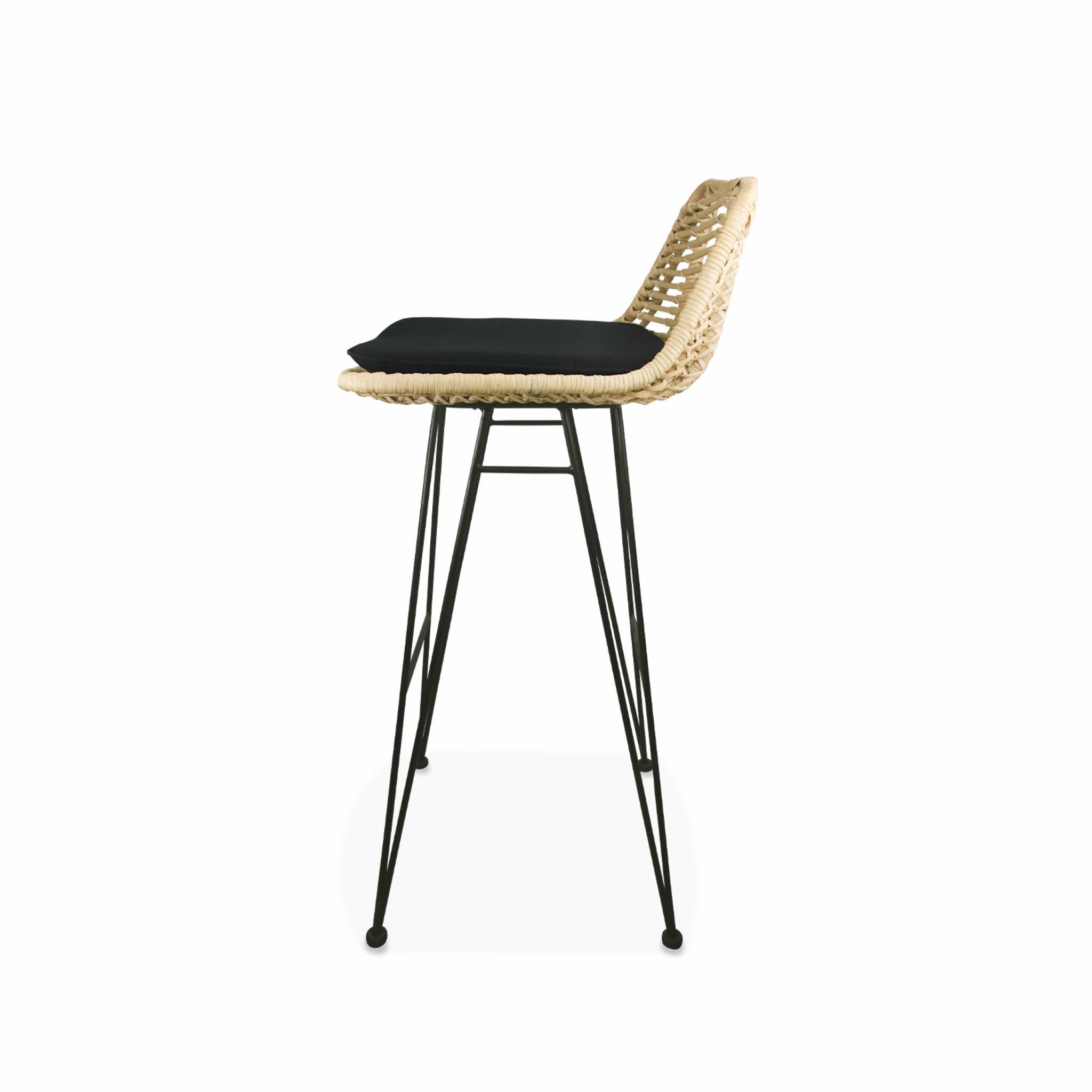 Set di 2 sgabelli da bar in metallo e rattan, 67cm, nero