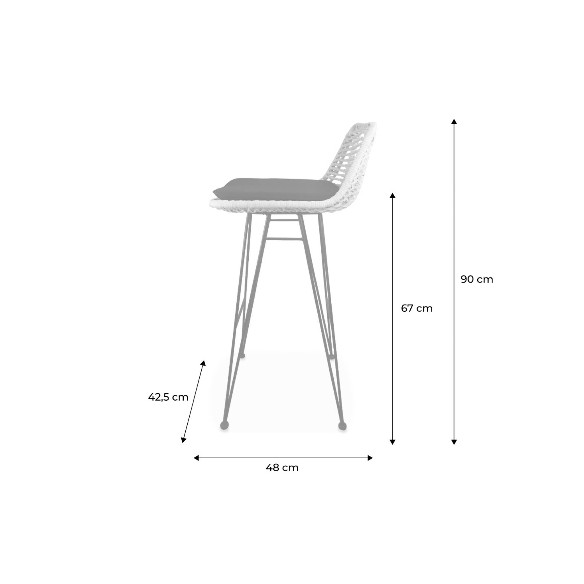 Set di 2 sgabelli da bar in metallo e rattan, 67cm, nero