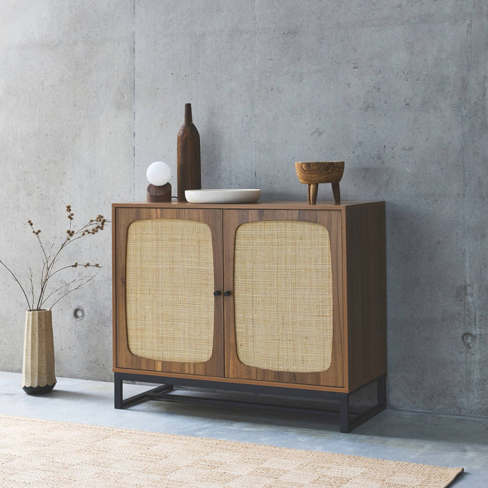 Credenza a 2 ante in canna e legno, 100cm, marrone naturale