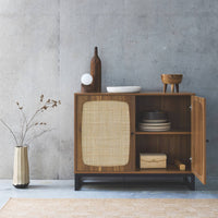 Credenza a 2 ante in canna e legno, 100cm, marrone naturale